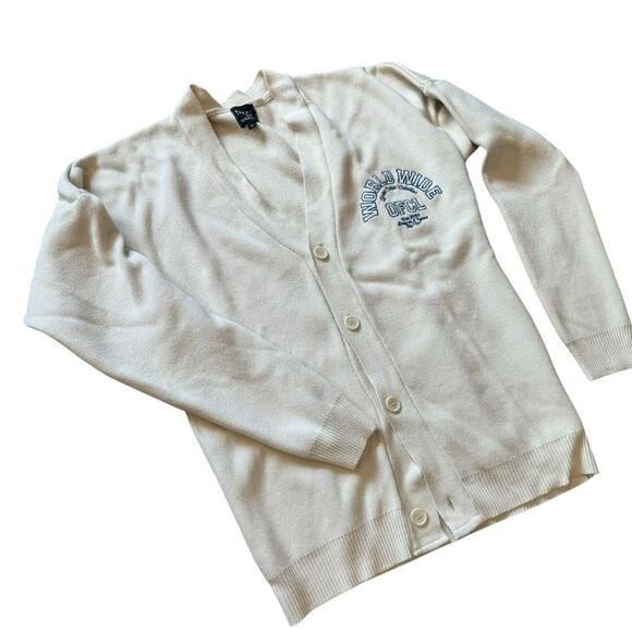 BoohooMAN x DaBaby Worldwide Official Cream Knit Cardigan Letterman Sweater - Picture 1 of 6